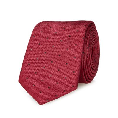 Dark red textured and spot slim tie